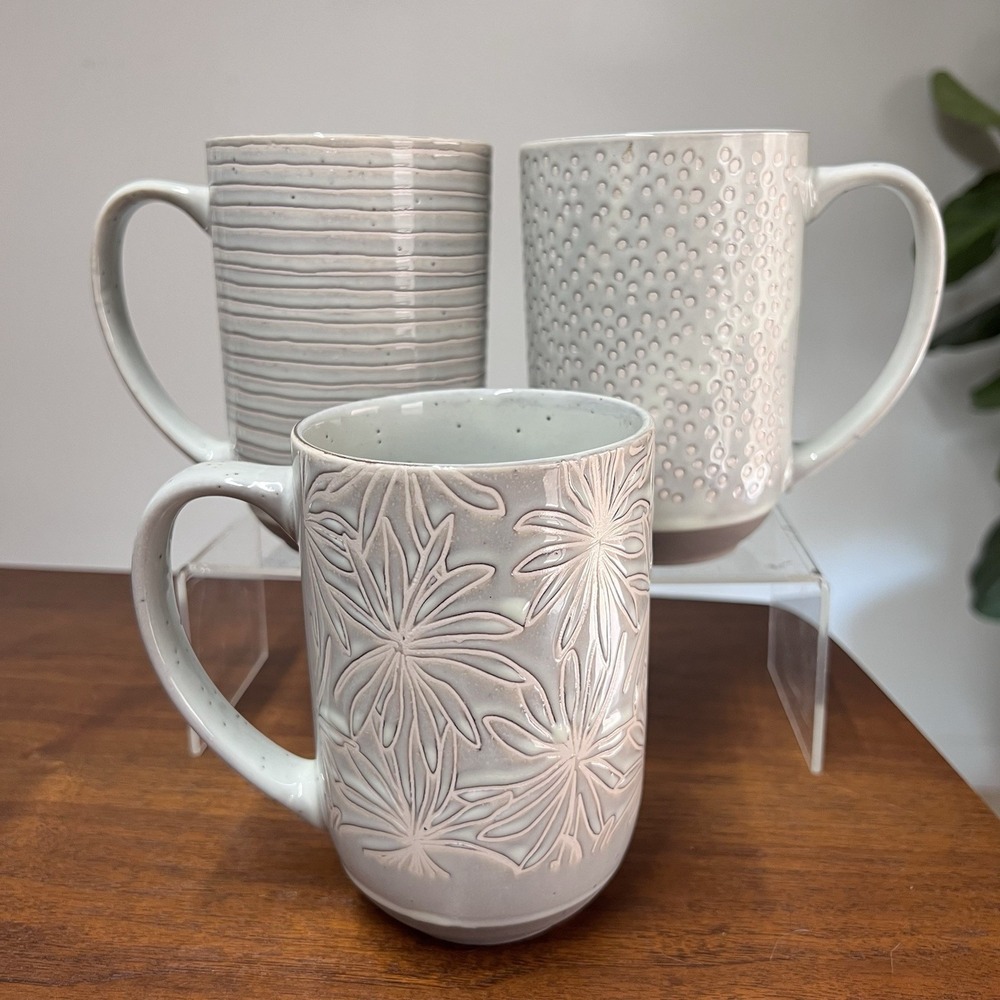 Laurie Gates Mardrina Mugs Set Of 3 Artisan Stoneware Coastal Farmhouse Mint